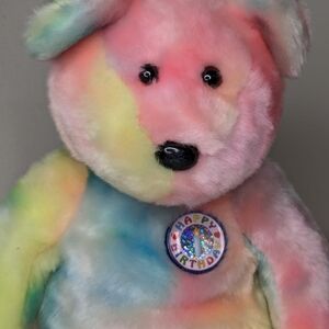 Ty Incorporated Bear Happy Birthday Plush Stuffed Toy 2000 Tie Dye M-2